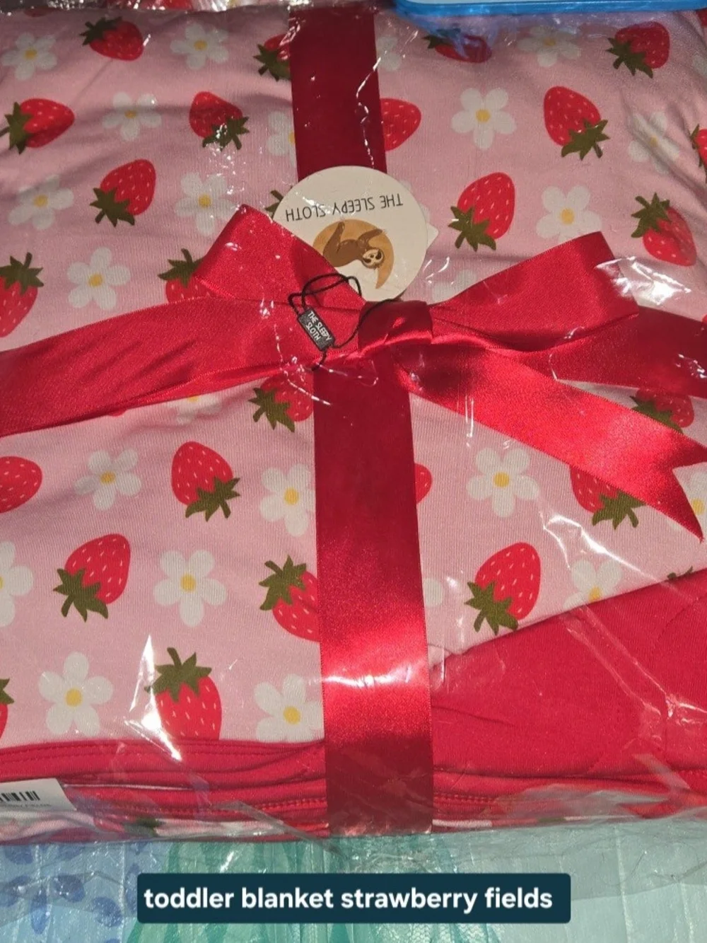 The Sleepy Sloth Toddler Blanket Strawberry Fields Print Bamboo NIB-NWT 40X60